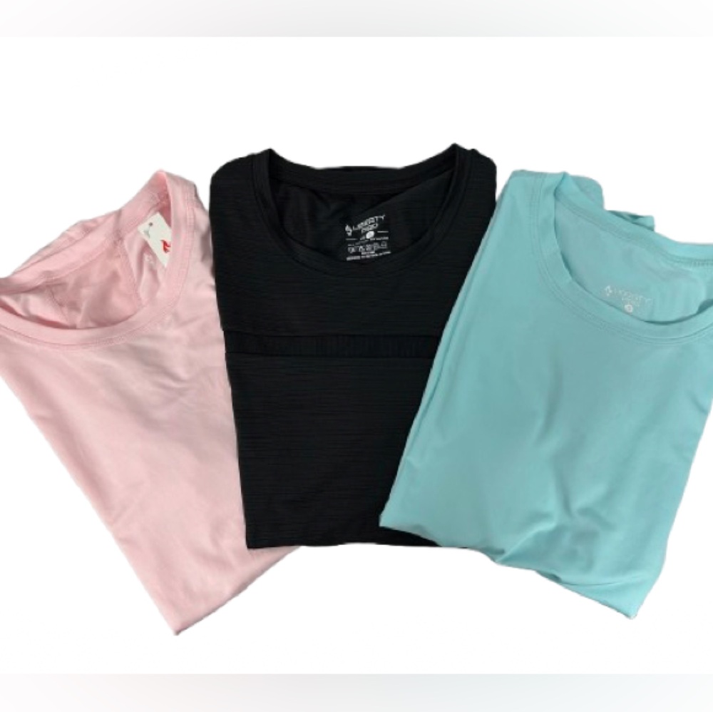Liberty Pro Set Of 3 Lightweight Athletic Tees- Light Pink, Light Blue & Black